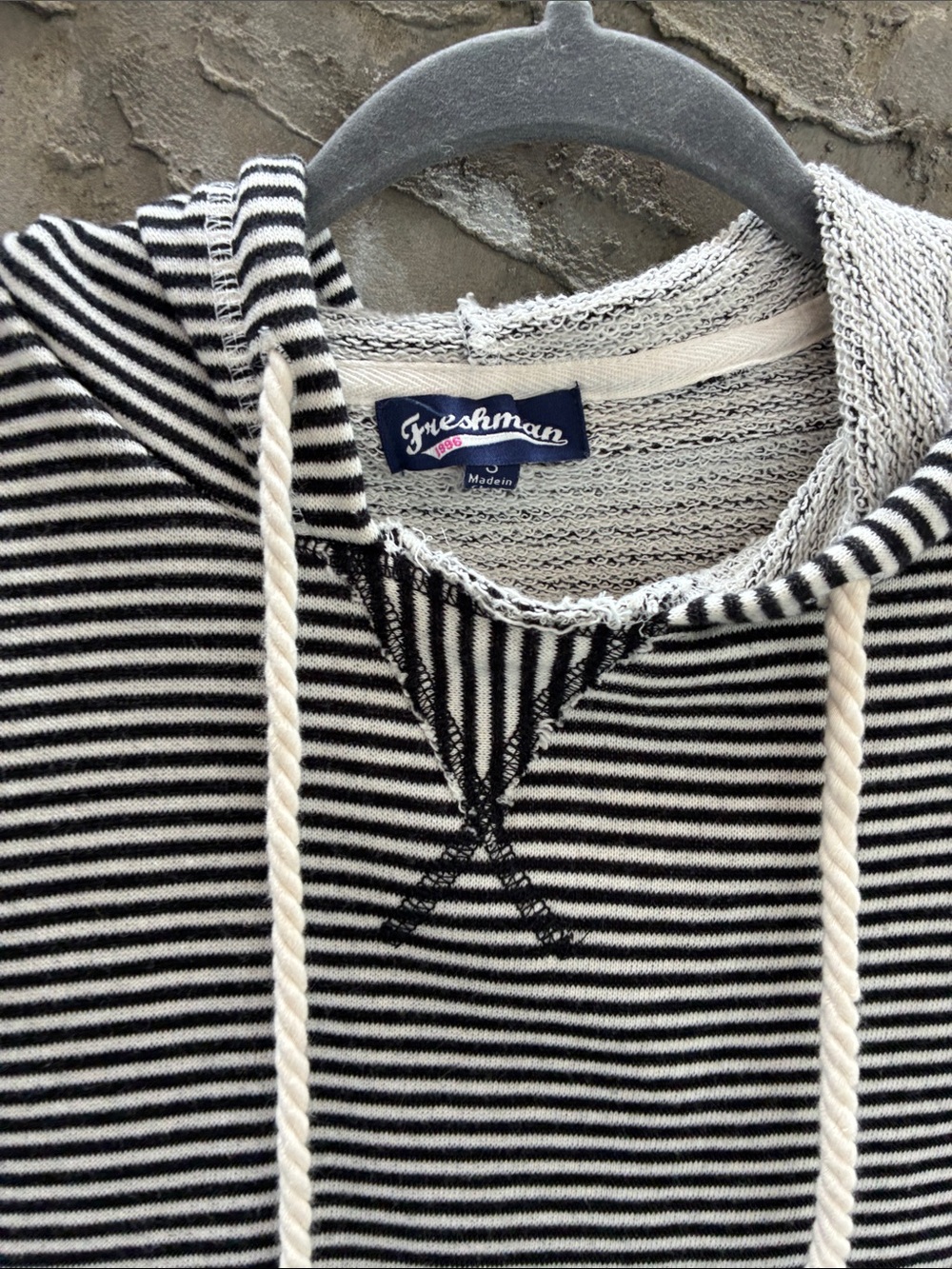 Freshman Black & White Striped Hooded Pullover Juniors Nautical S